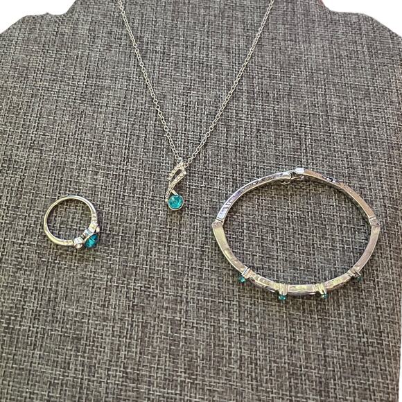 3 Piece Blue & Silver Bracelet Ring and Necklace Set - Picture 2 of 5